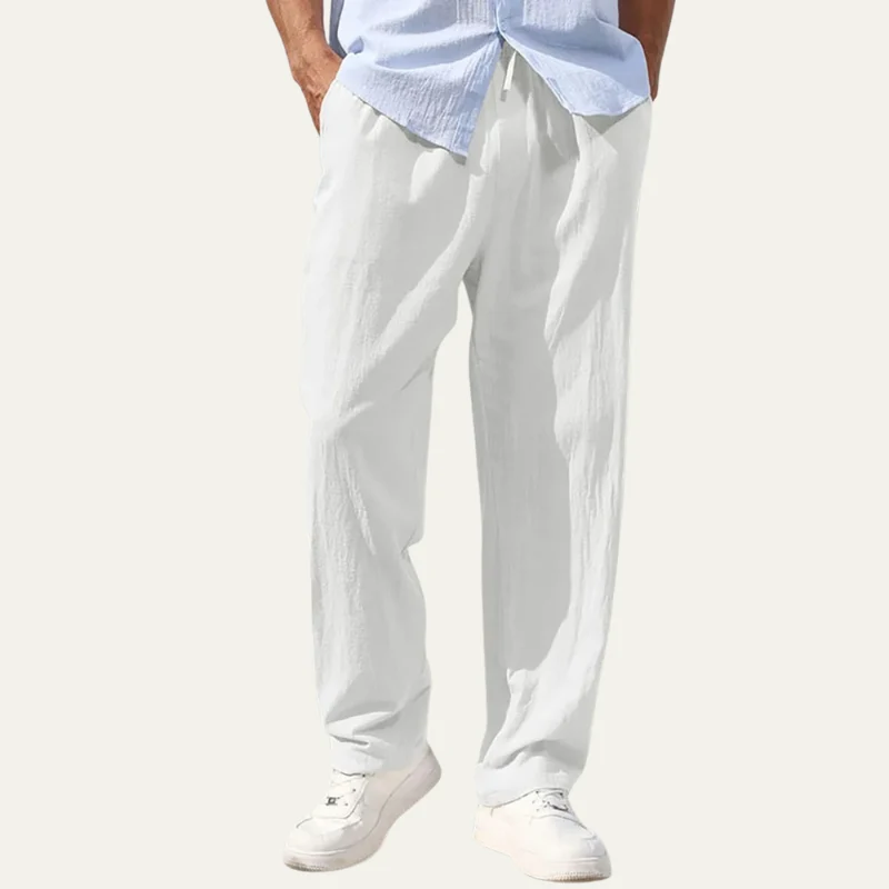 Herren-Leinenhose mit geradem Bein und Kordelzug