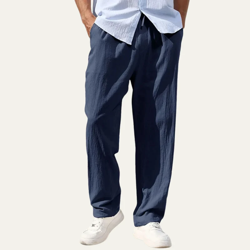 Herren-Leinenhose mit geradem Bein und Kordelzug