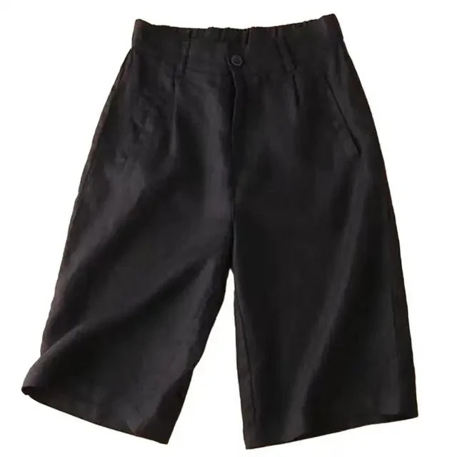 Knielange Damen-Shorts mit Bundfalten aus Leinenmischgewebe