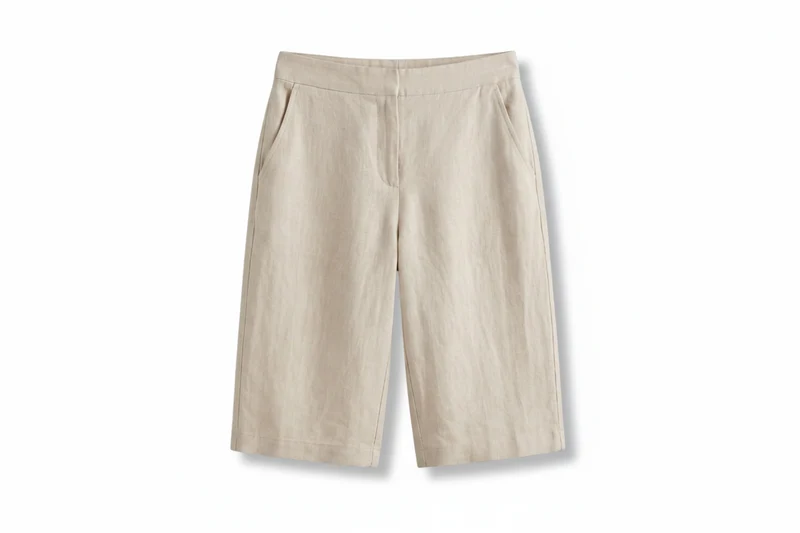Damen-Shorts mit hoher Taille, knielang mit schrägen Taschen
