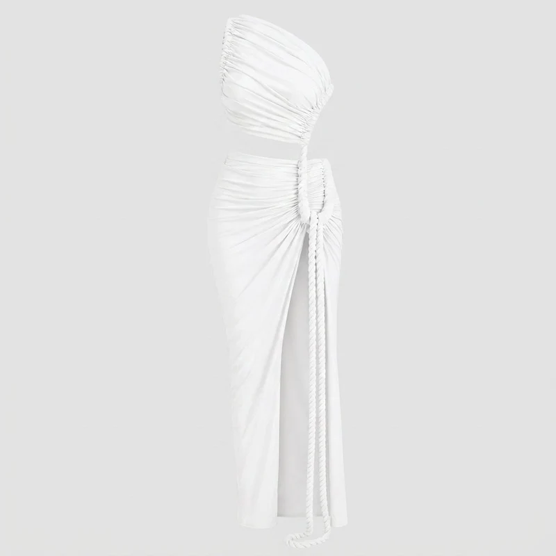 Damen-Maxikleid mit asymmetrischer Ein-Schulter-Form und Raffungen