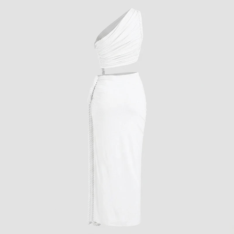 Damen-Maxikleid mit asymmetrischer Ein-Schulter-Form und Raffungen