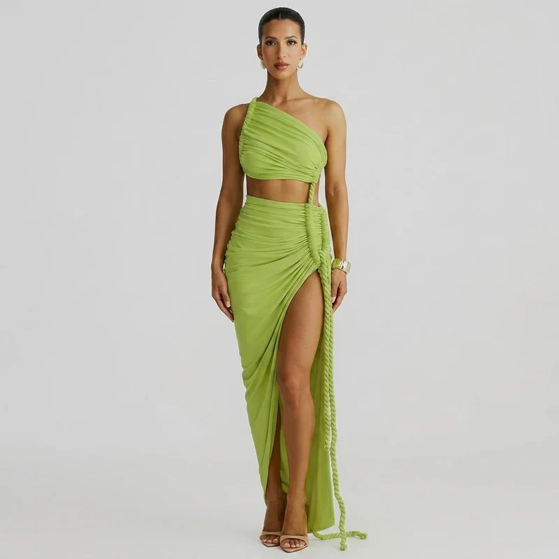 Damen-Maxikleid mit asymmetrischer Ein-Schulter-Form und Raffungen