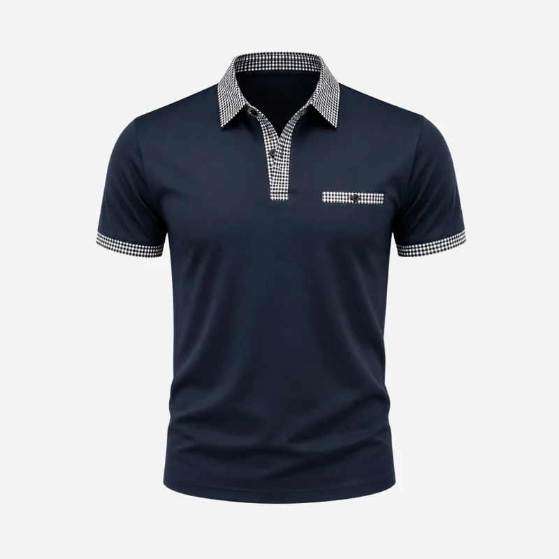 Herren-Kurzarm-Poloshirt mit gemustertem Besatz