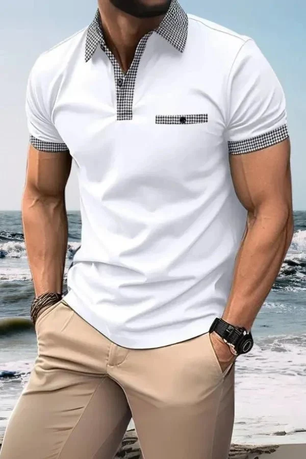Herren-Kurzarm-Poloshirt mit gemustertem Besatz