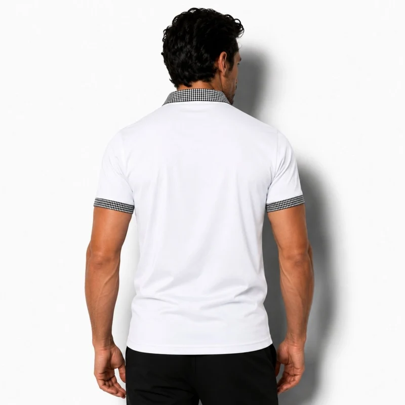 Herren-Kurzarm-Poloshirt mit gemustertem Besatz
