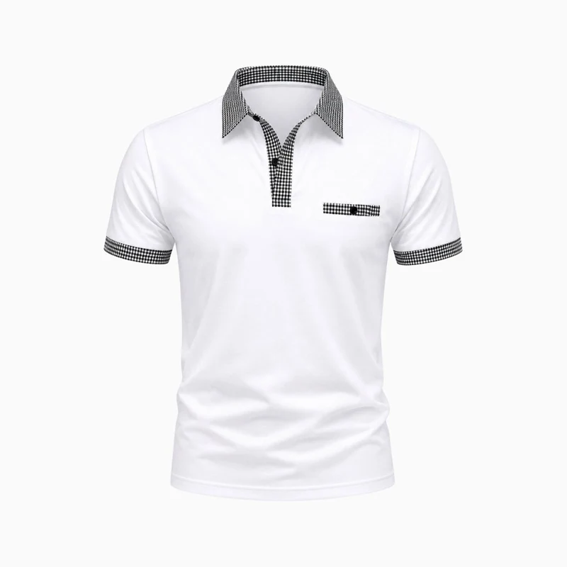 Herren-Kurzarm-Poloshirt mit gemustertem Besatz