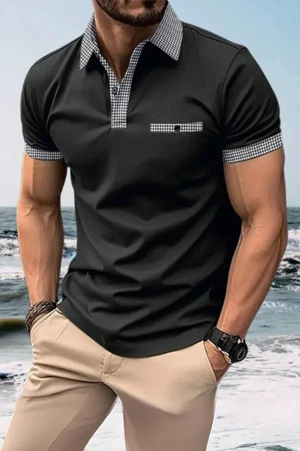 Herren-Kurzarm-Poloshirt mit gemustertem Besatz