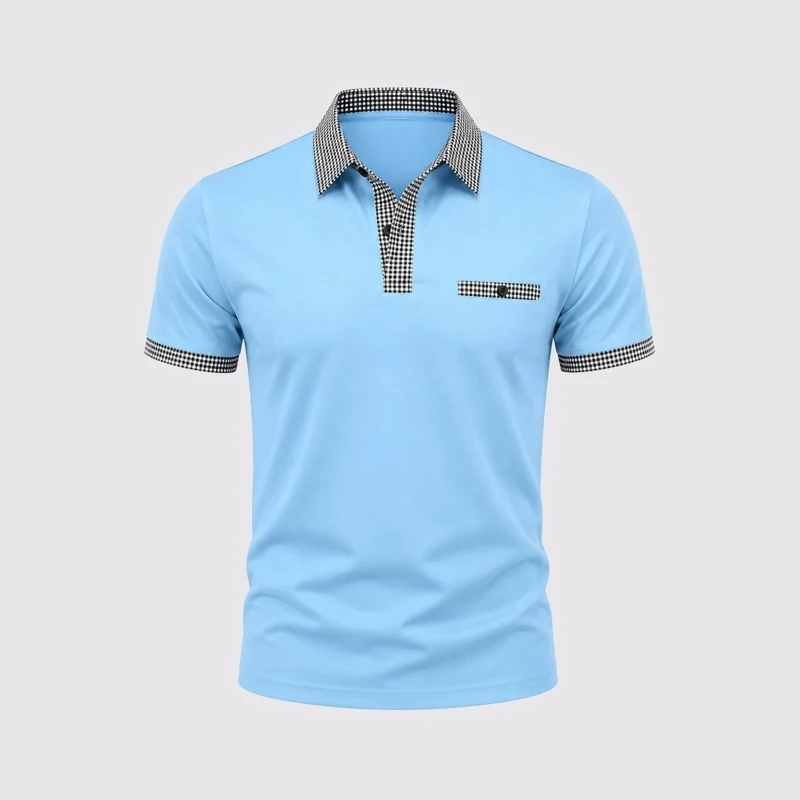 Herren-Kurzarm-Poloshirt mit gemustertem Besatz