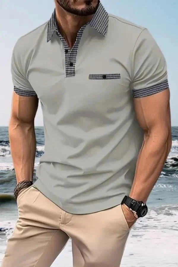 Herren-Kurzarm-Poloshirt mit gemustertem Besatz
