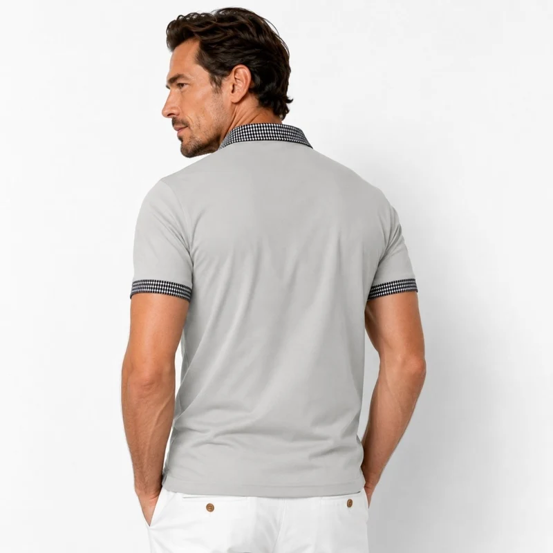 Herren-Kurzarm-Poloshirt mit gemustertem Besatz