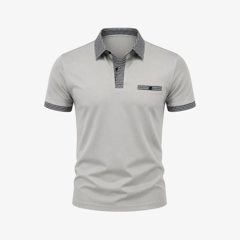 Herren-Kurzarm-Poloshirt mit gemustertem Besatz