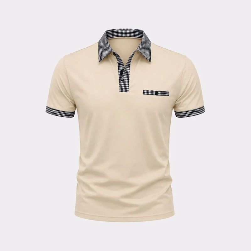 Herren-Kurzarm-Poloshirt mit gemustertem Besatz