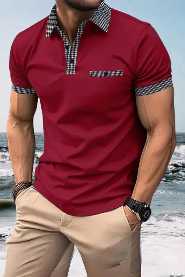 Herren-Kurzarm-Poloshirt mit gemustertem Besatz