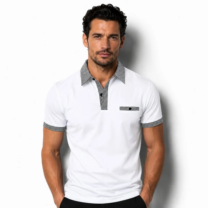 Herren-Kurzarm-Poloshirt mit gemustertem Besatz