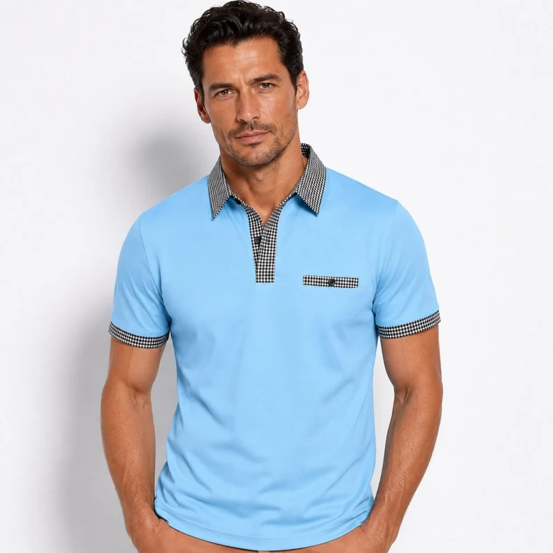 Herren-Kurzarm-Poloshirt mit gemustertem Besatz