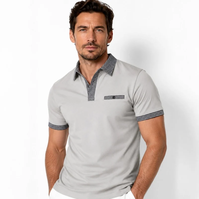 Herren-Kurzarm-Poloshirt mit gemustertem Besatz