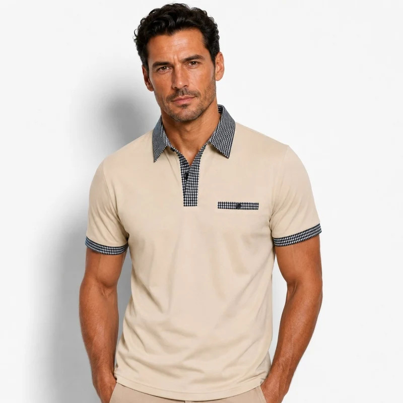 Herren-Kurzarm-Poloshirt mit gemustertem Besatz