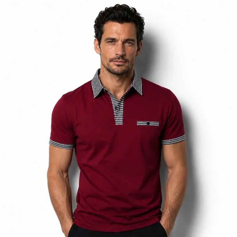 Herren-Kurzarm-Poloshirt mit gemustertem Besatz