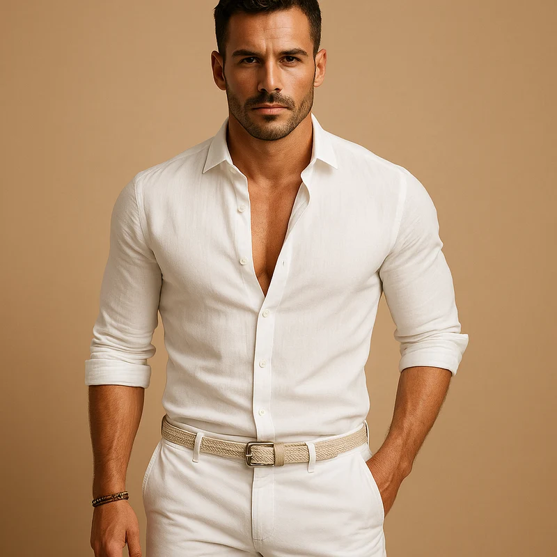 Langärmliges Button-Down-Hemd für Herren mit Kragen und Krempelärmeln