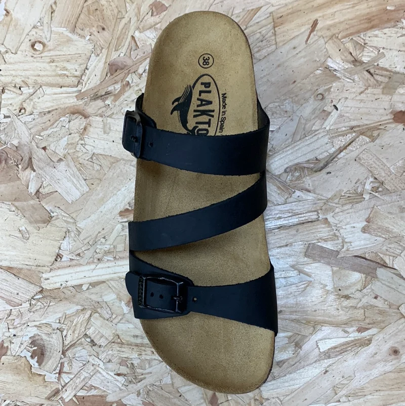 Plakton Seville Mid Apure Ledersandale für Damen – Schwarz