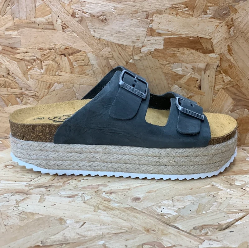 Plakton Damen-Plateausandale Malaga aus Jute-Nubukleder – Grau