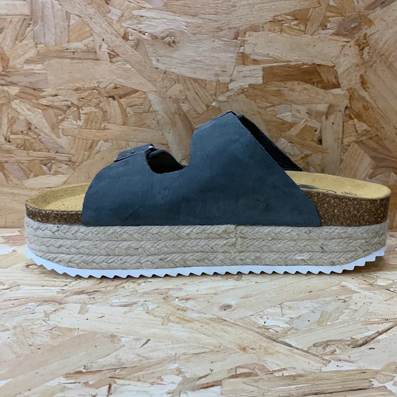 Plakton Damen-Plateausandale Malaga aus Jute-Nubukleder – Grau