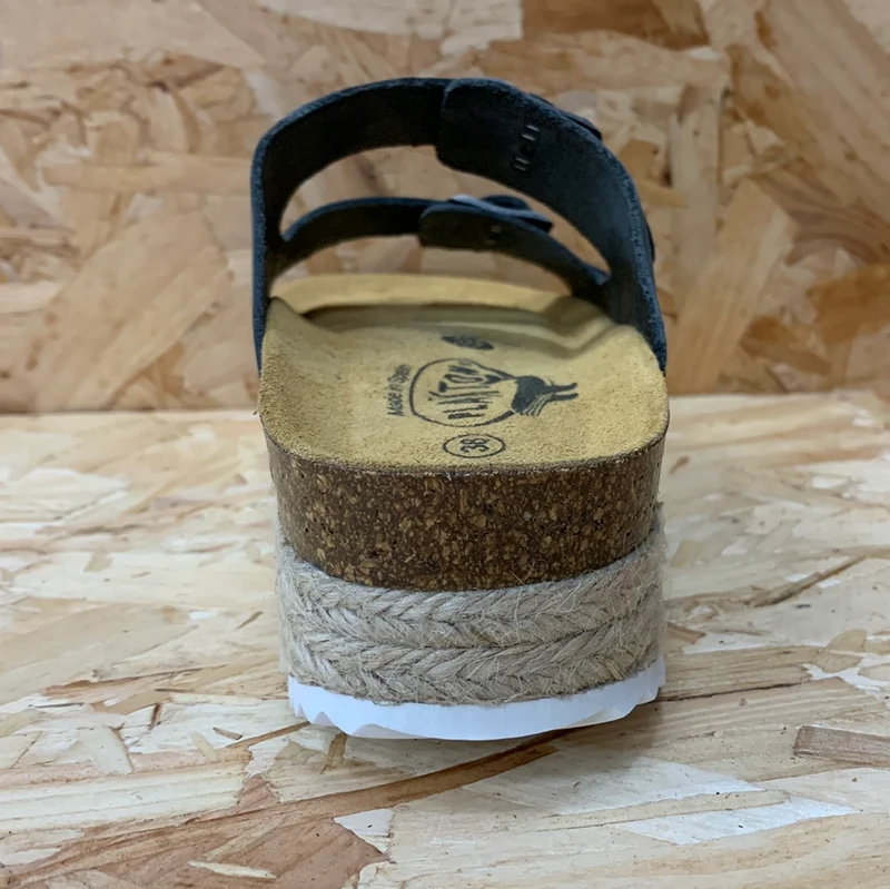Plakton Damen-Plateausandale Malaga aus Jute-Nubukleder – Grau