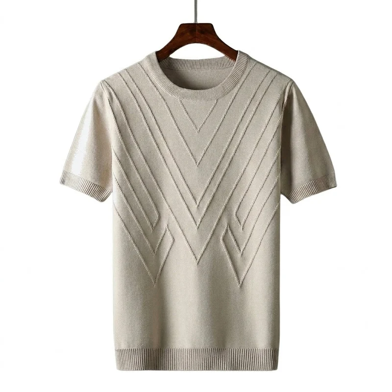 Herren Kurzarm Strickoberteil mit geometrischem V Muster