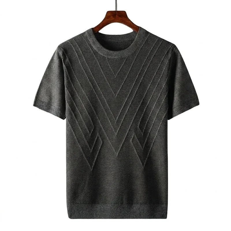 Herren Kurzarm Strickoberteil mit geometrischem V Muster