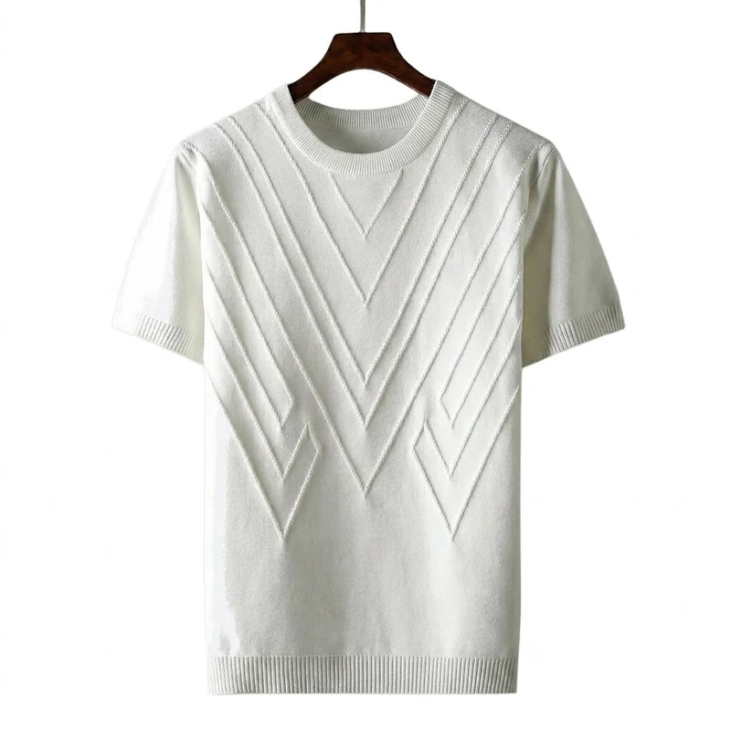 Herren Kurzarm Strickoberteil mit geometrischem V Muster