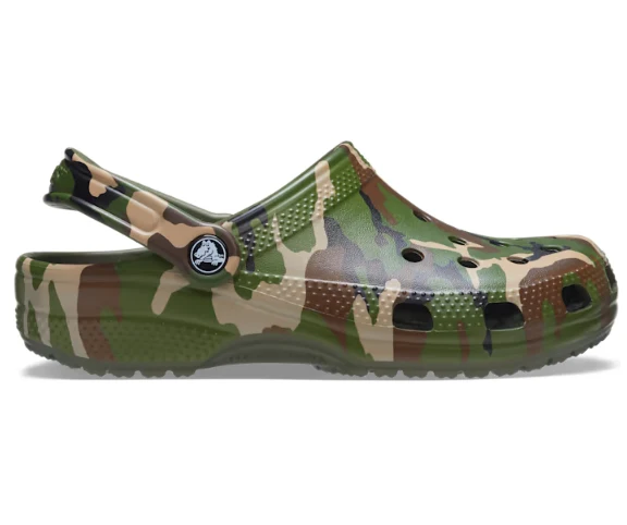 Crocs Klassisch bedruckter Unisex-Camouflage-Clog – Armeegrün/Mehrfarbig