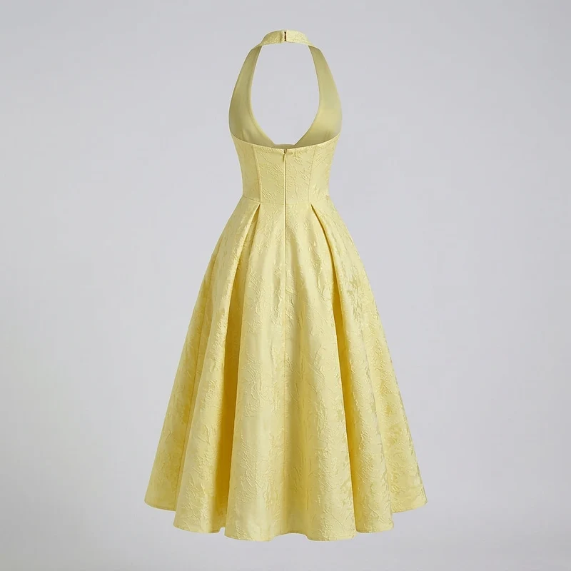 Damen Neckholderkleid mit Korsett Oberteil und Strukturmuster und Schleife am Nacken