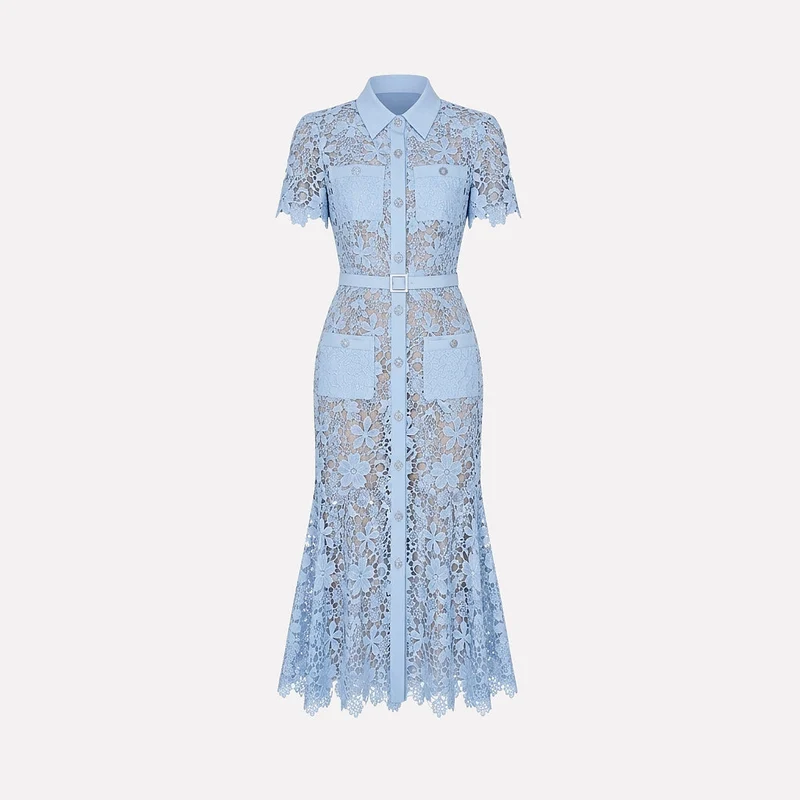 Damen Midikleid mit Blumenmuster und Gürtel und Taschen