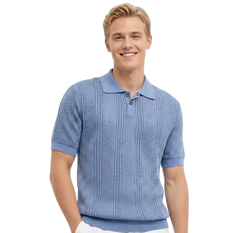 Herren Strick-Poloshirt mit Knopfleiste