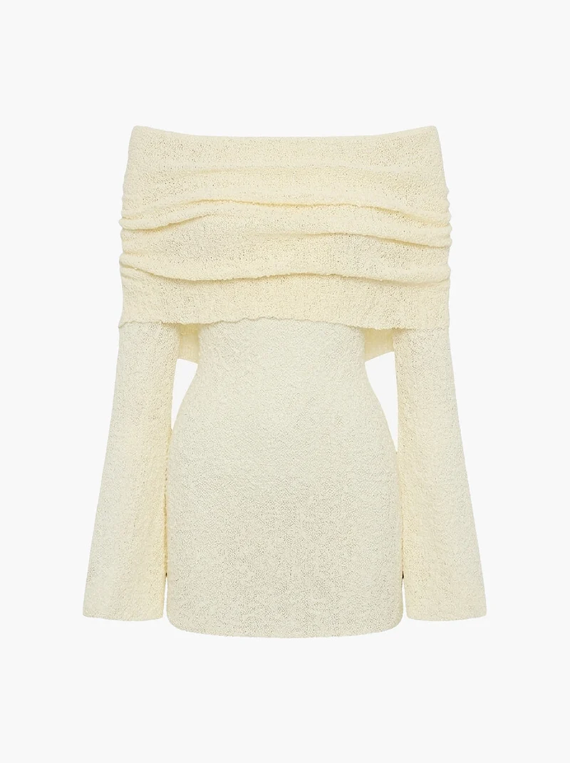 Damen Schulterfreies Minikleid mit langen Ärmeln und drapiertem Ausschnitt