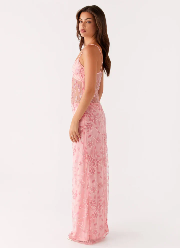 Lila | Transparentes Blumen-Maxikleid