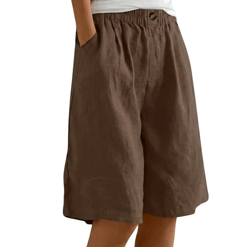 Damen Shorts mit elastischem Bund und Knopf und weitem Bein