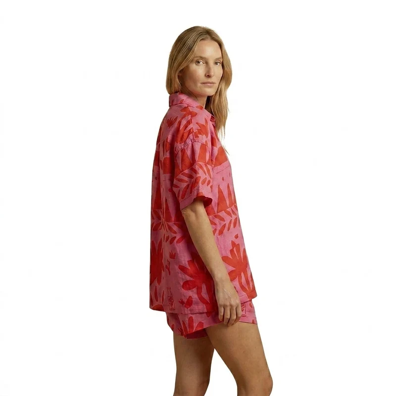 Damen Kurzarmhemd und Shorts Set mit abstraktem Muster