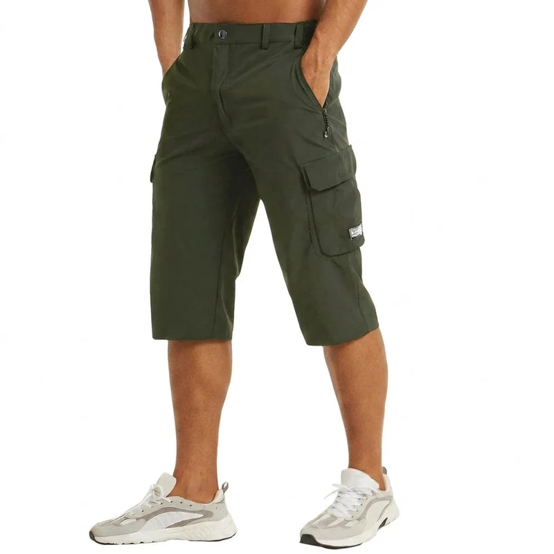 Herren Cargo Shorts Knielänge Seitentaschen Gürtelschlaufen Knopfverschluss
