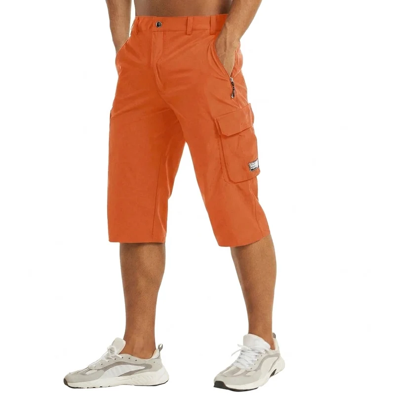 Herren Cargo Shorts Knielänge Seitentaschen Gürtelschlaufen Knopfverschluss