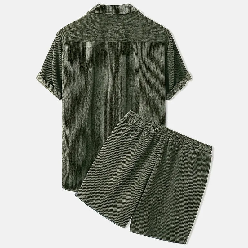Herren Set aus Kurzarmhemd mit Reverskragen und Shorts mit Kordelzug
