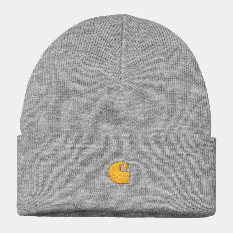 Carhartt WIP Unisex Chase Beanie – Grau meliert / Gold