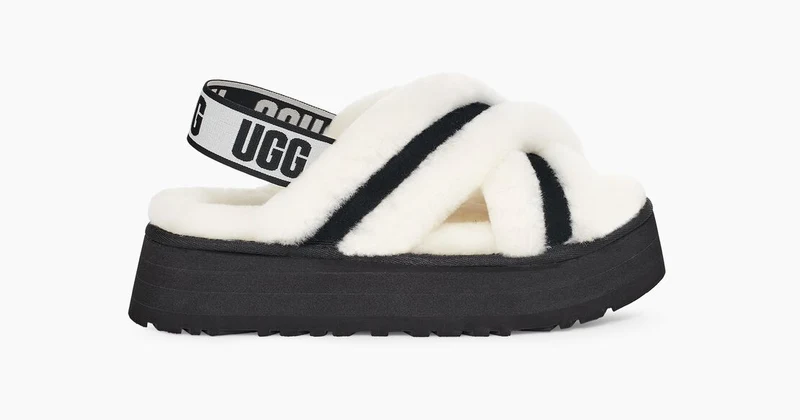 UGG Damen Disco Cross Slide - Schwarz / Weiß