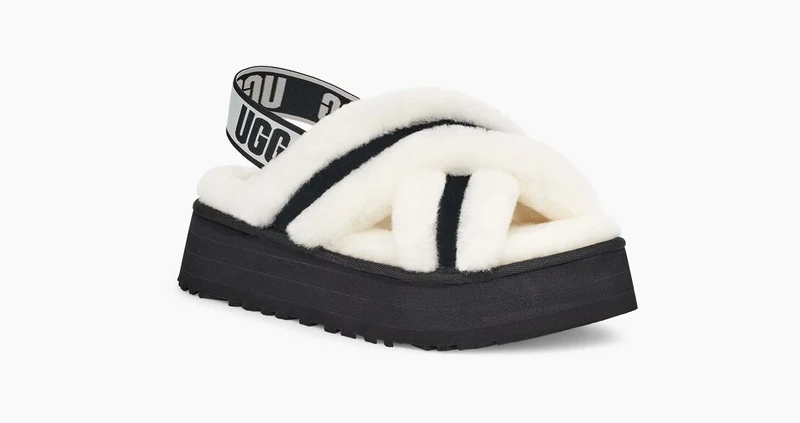 UGG Damen Disco Cross Slide - Schwarz / Weiß