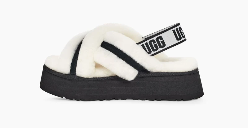 UGG Damen Disco Cross Slide - Schwarz / Weiß
