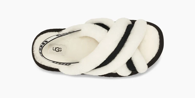 UGG Damen Disco Cross Slide - Schwarz / Weiß