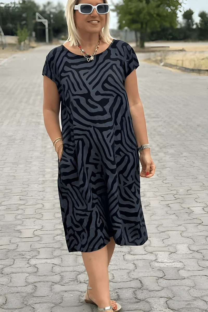 Nelia | Sommerkleid mit Rundhalsausschnitt und Vintage-Print