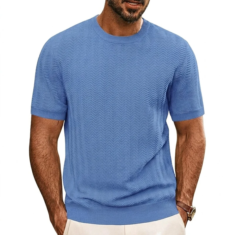 Herren Strick-T-Shirt mit Chevron-Struktur und Rundhalsausschnitt