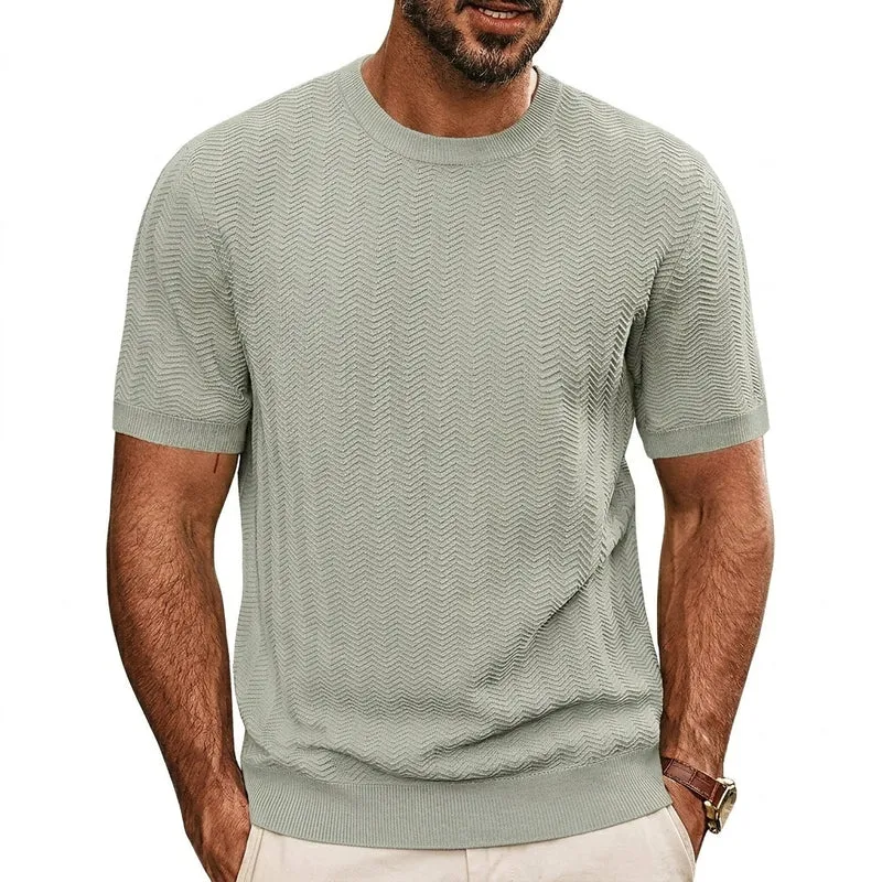 Herren Strick-T-Shirt mit Chevron-Struktur und Rundhalsausschnitt
